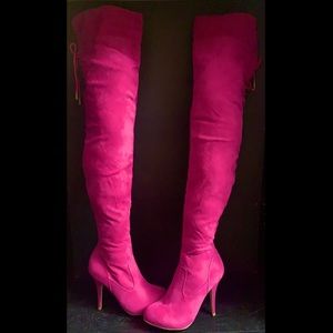Fuchsia Suede Thigh High Stiletto Boots